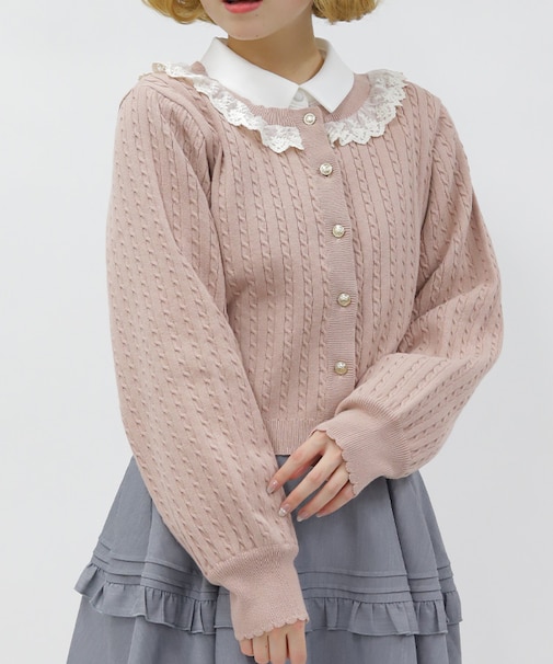 ケーブル柄バックリボンカーディガン