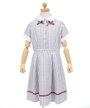 リボン襟チェックワンピース