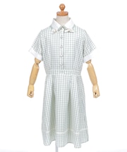 リボン襟チェックワンピース