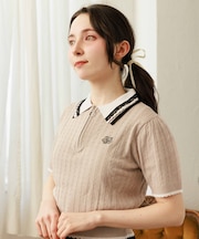 刺繍入りジップニットポロ