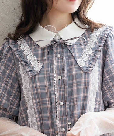 チェック付け衿