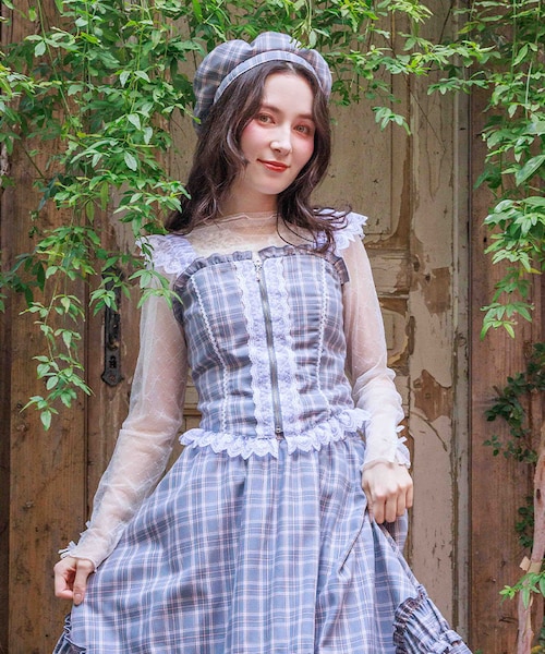チェックレースフリルビスチェ｜アクシーズファムの通販｜&mall