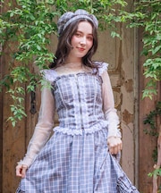 チェックレースフリルビスチェ