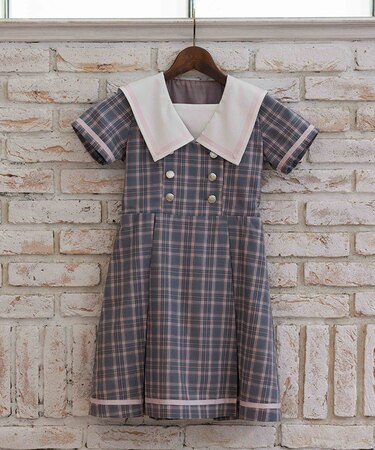Ｗボタンチェックワンピース