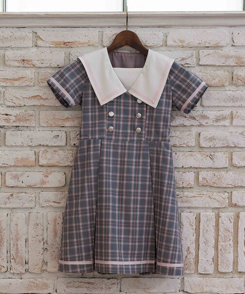 Ｗボタンチェックワンピース