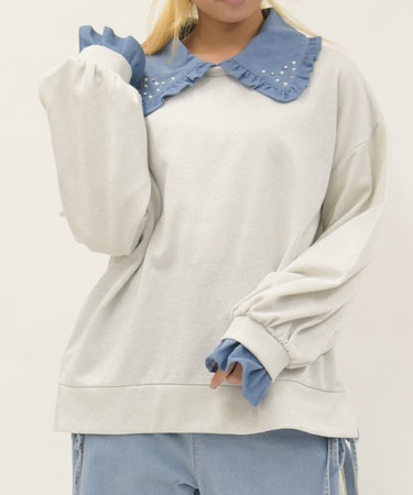 デニム襟ラメ裏毛トレーナー