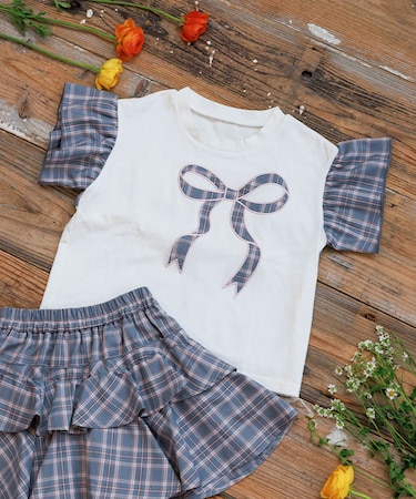 チェックリボンフリルＴシャツ