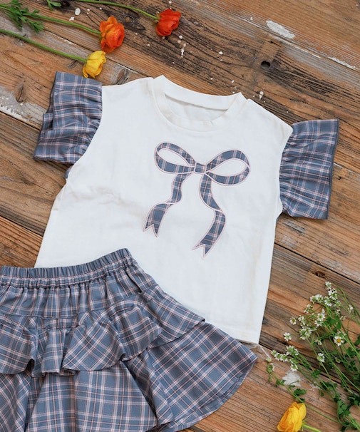 チェックリボンフリルＴシャツ