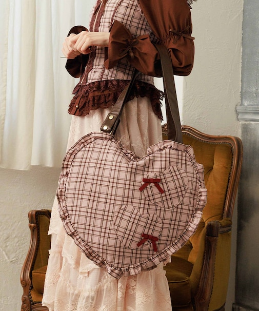 チェックハートバッグ