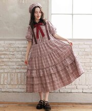 丸襟チェックワンピース