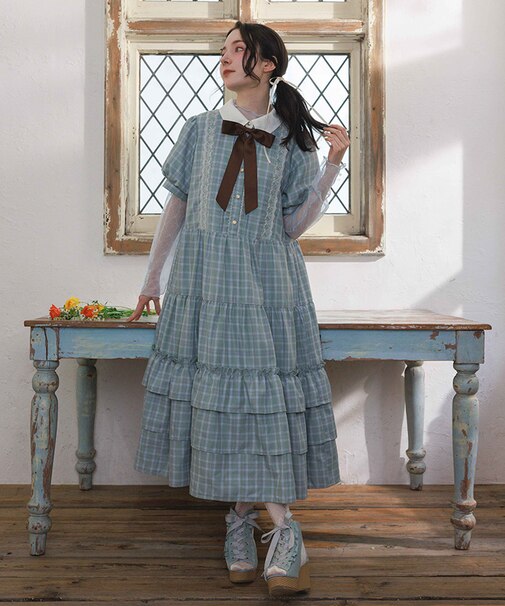 丸襟チェックワンピース