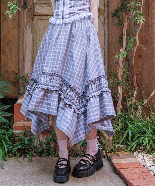 チェックギャザーイレヘムスカート