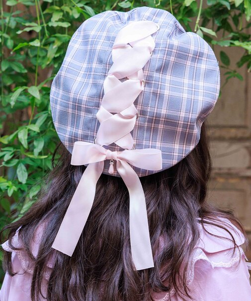 編上リボンチェックベレー