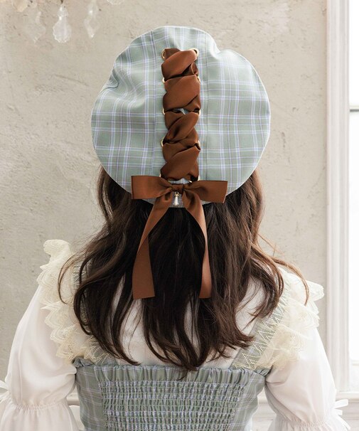 編上リボンチェックベレー