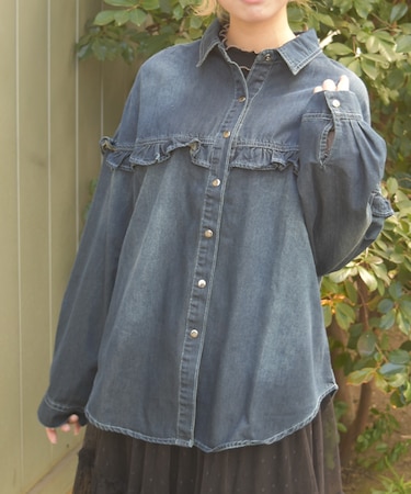 フリルデニムシャツ