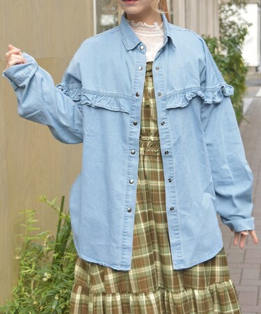 フリルデニムシャツ