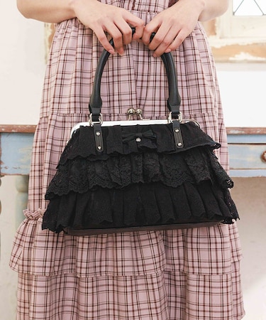 レースフリルがま口バッグ