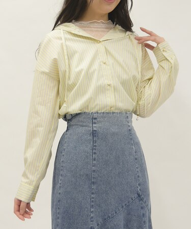 ストライプフードシャツ