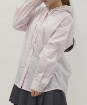 ストライプフードシャツ