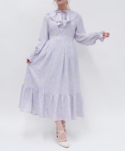 ミモザ×ラベンダー柄ワンピース