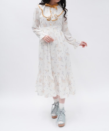 ミモザ×ラベンダー柄ワンピース