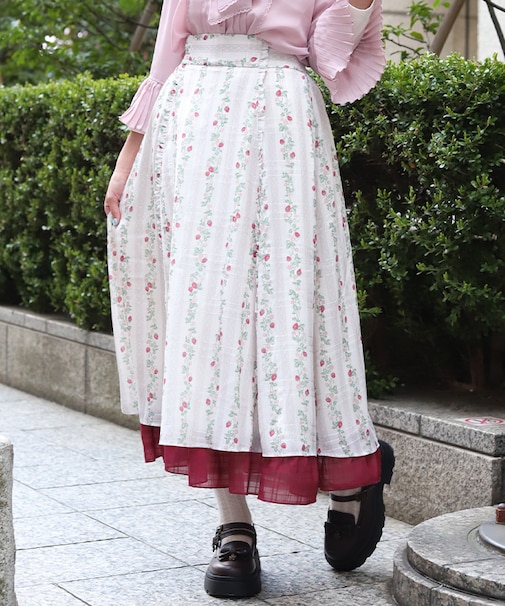 苺柄切替フレアスカート
