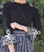 苺チュールレース七分袖プルオーバー