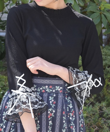 苺チュールレース七分袖プルオーバー