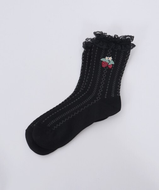 苺刺繍レース透かしソックス
