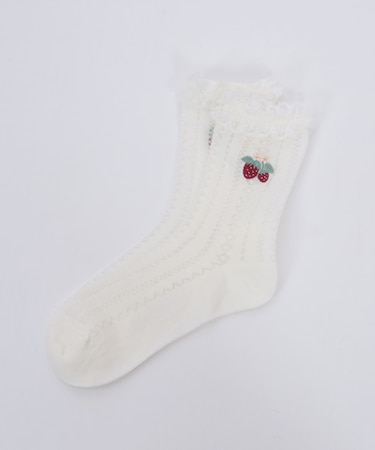 苺刺繍レース透かしソックス