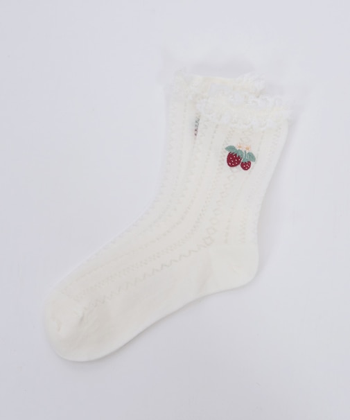 苺刺繍レース透かしソックス