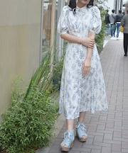 フラワー柄ハイウエストワンピース