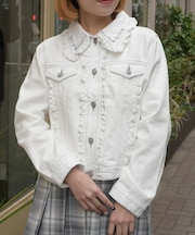 ローズ刺繍フリルデニムジャケット