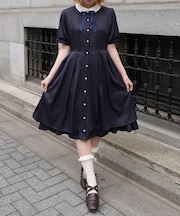 ブローチ付きバイカラーワンピース