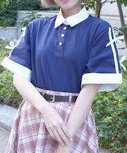 バイカラーシャツポロプルオーバー