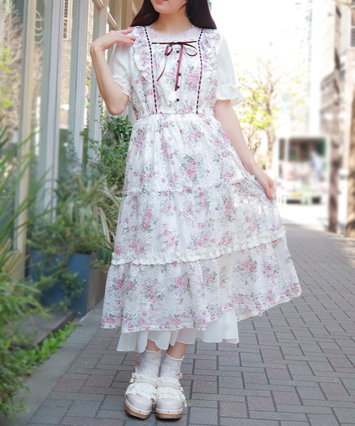 レース×ブーケティアードワンピース