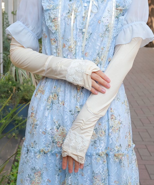 リボン×レースＵＶロング手袋