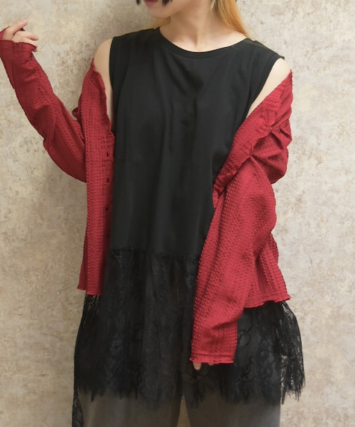 裾レースノースリーブプルオーバー