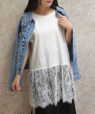 裾レースノースリーブプルオーバー