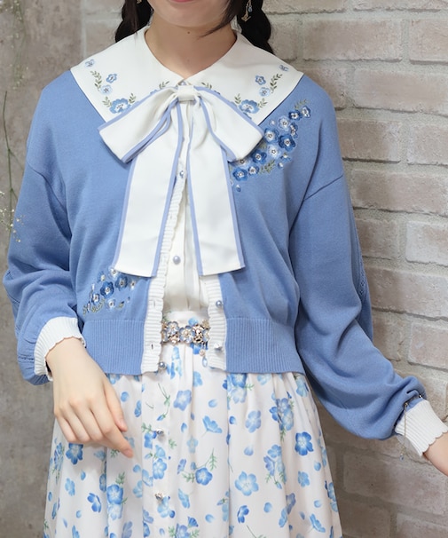 接触冷感ネモフィラ刺繍カーデ