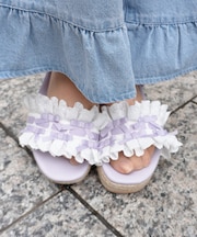 コットンレース厚底サンダル