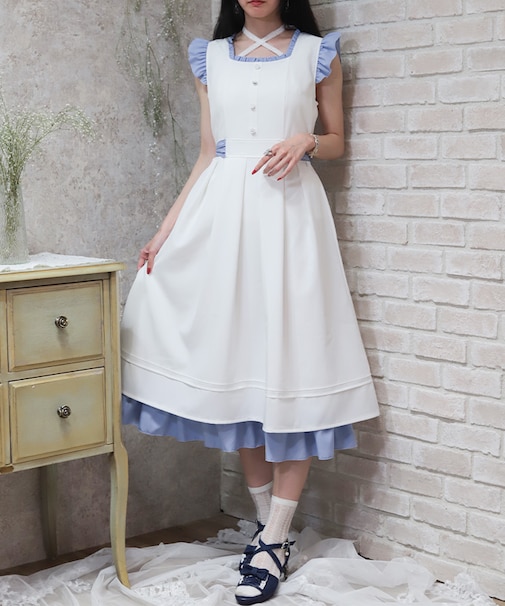 バイカラーフレアノースリワンピース