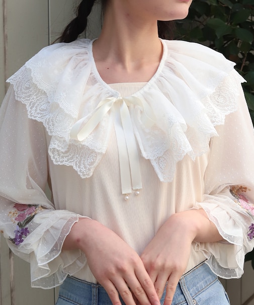 フラワーチュールレース付け襟