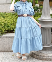 リボンショルダーデニムワンピース