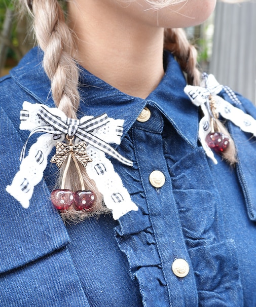 チェリーリボンヘアクリップ