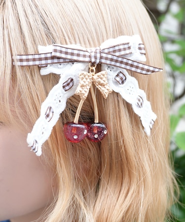 チェリーリボンヘアクリップ