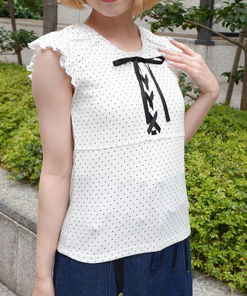 レースアップギャザータンク