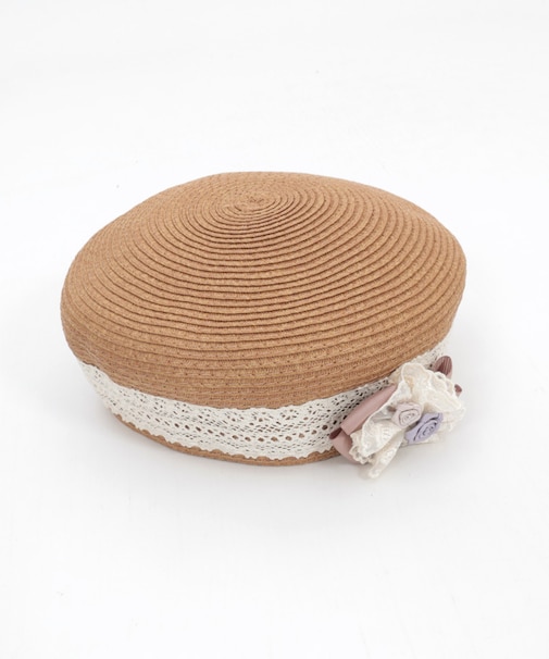 ブローチ付きレース雑材ベレー