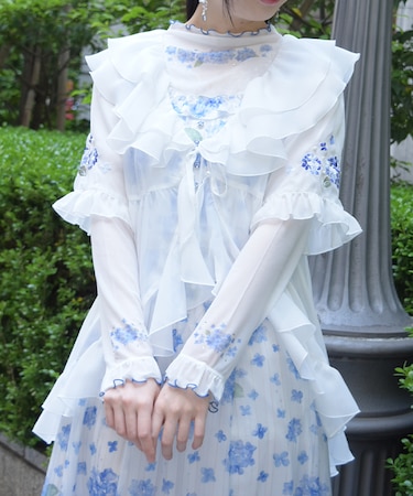 紫陽花刺繍フリルガウン