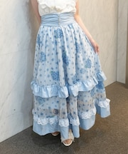 紫陽花柄プリントチュールスカート